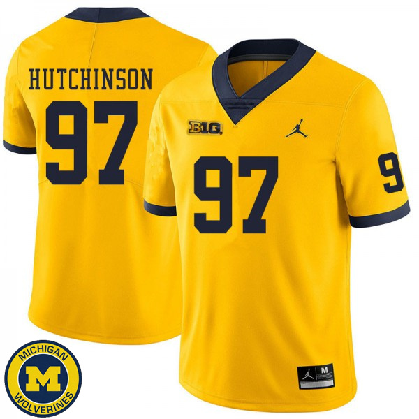 Men University of Michigan #97 Aidan Hutchinson Yellow Alumni Jersey